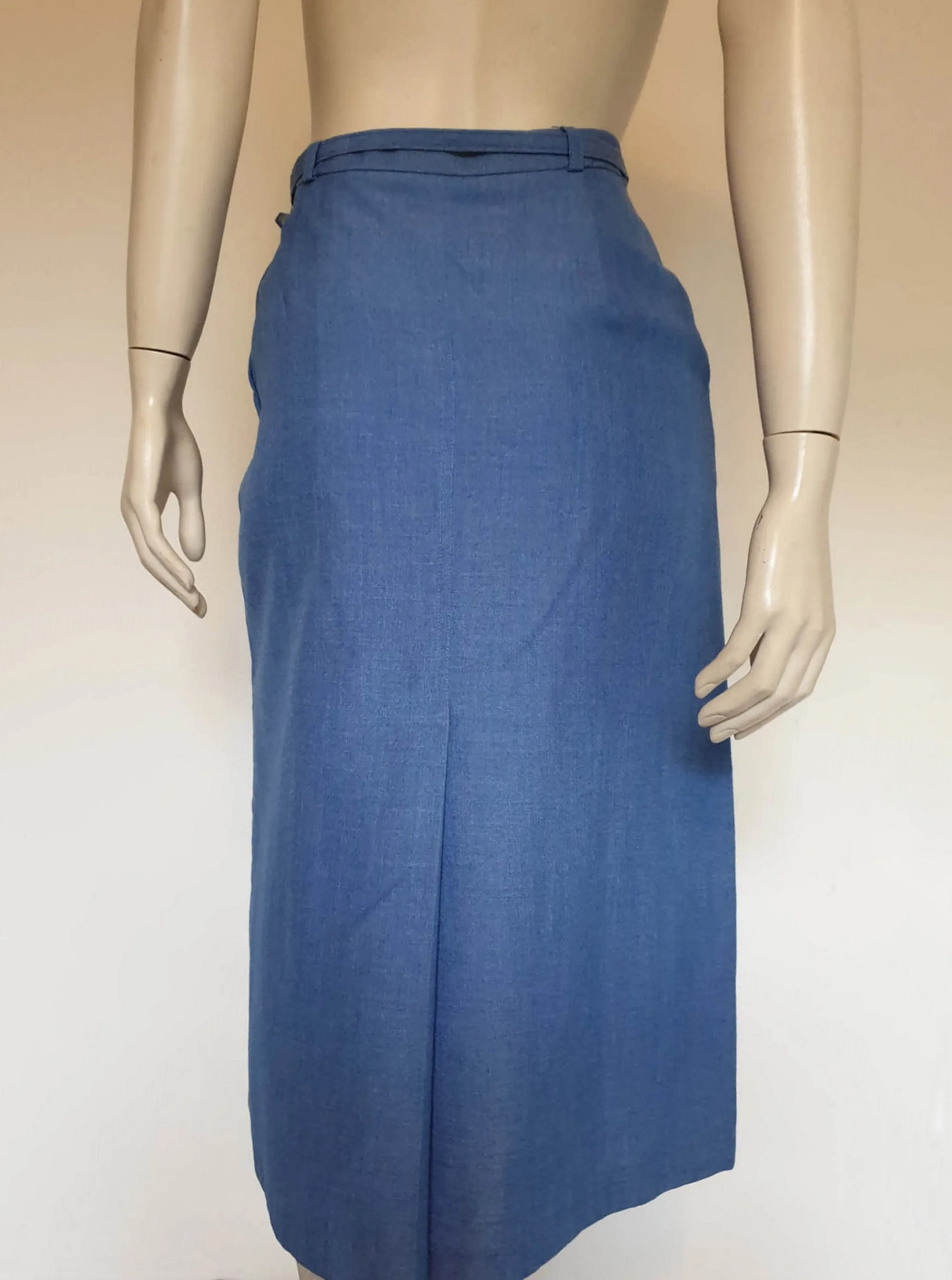 1970s Blue Skirt With Inverted Pleat by Aywon - S