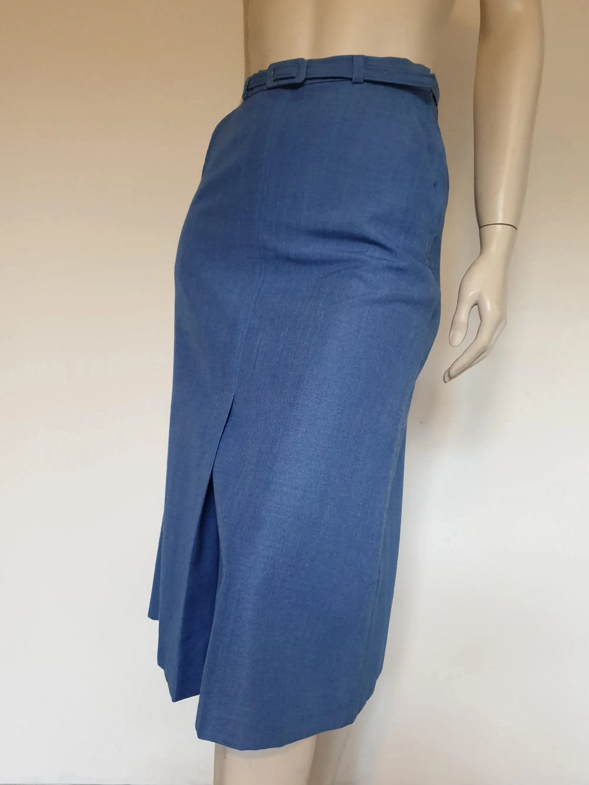 1970s Blue Skirt With Inverted Pleat by Aywon - S