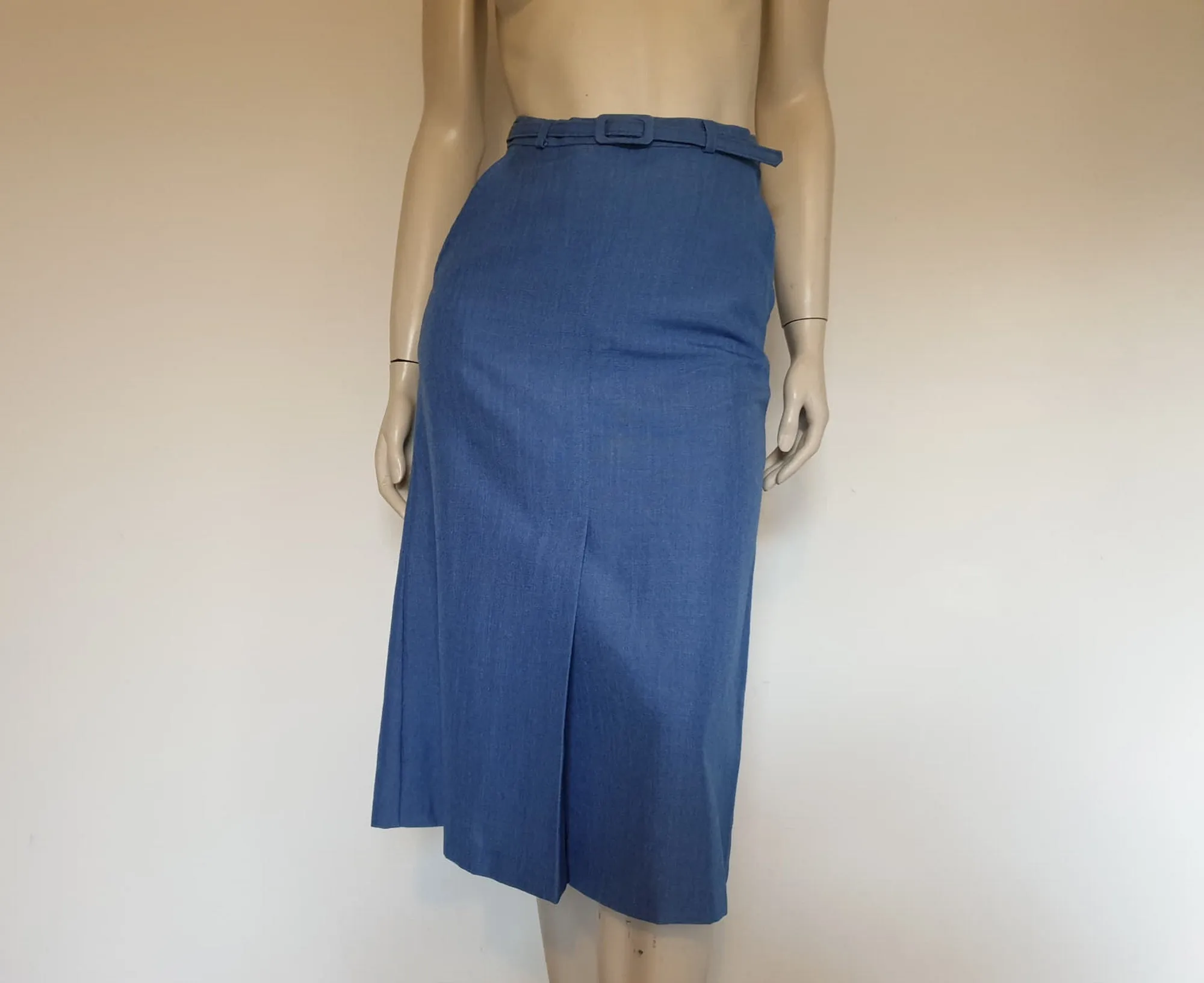 1970s Blue Skirt With Inverted Pleat by Aywon - S