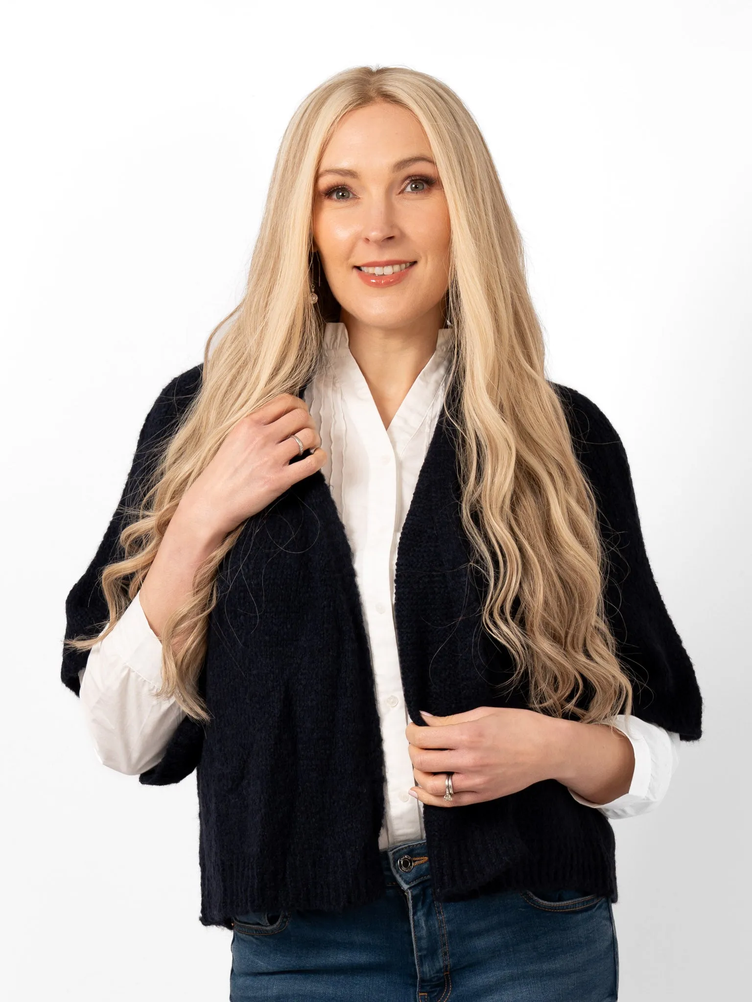 Amelia Short Sleeve Wool Blend Cardigan - Navy Blue