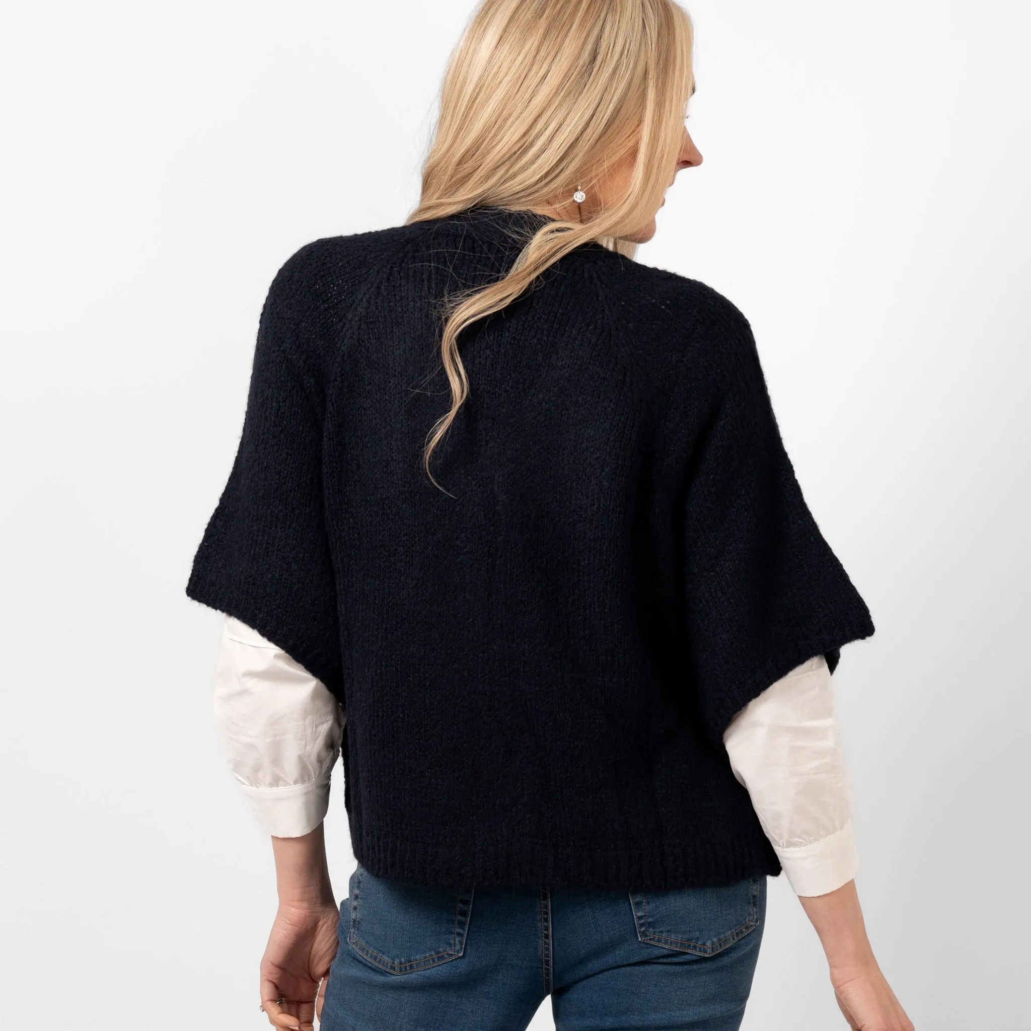 Amelia Short Sleeve Wool Blend Cardigan - Navy Blue