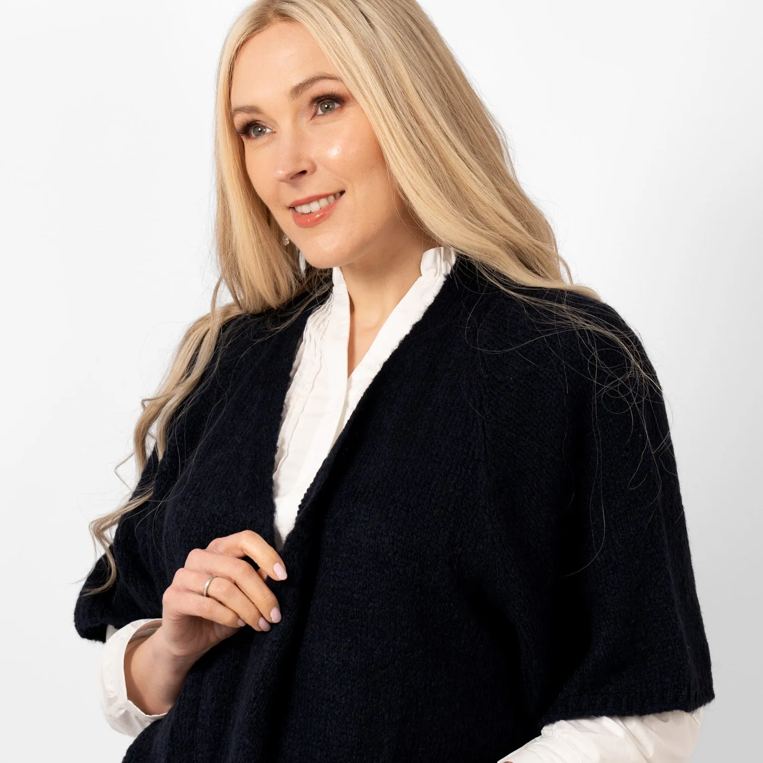Amelia Short Sleeve Wool Blend Cardigan - Navy Blue