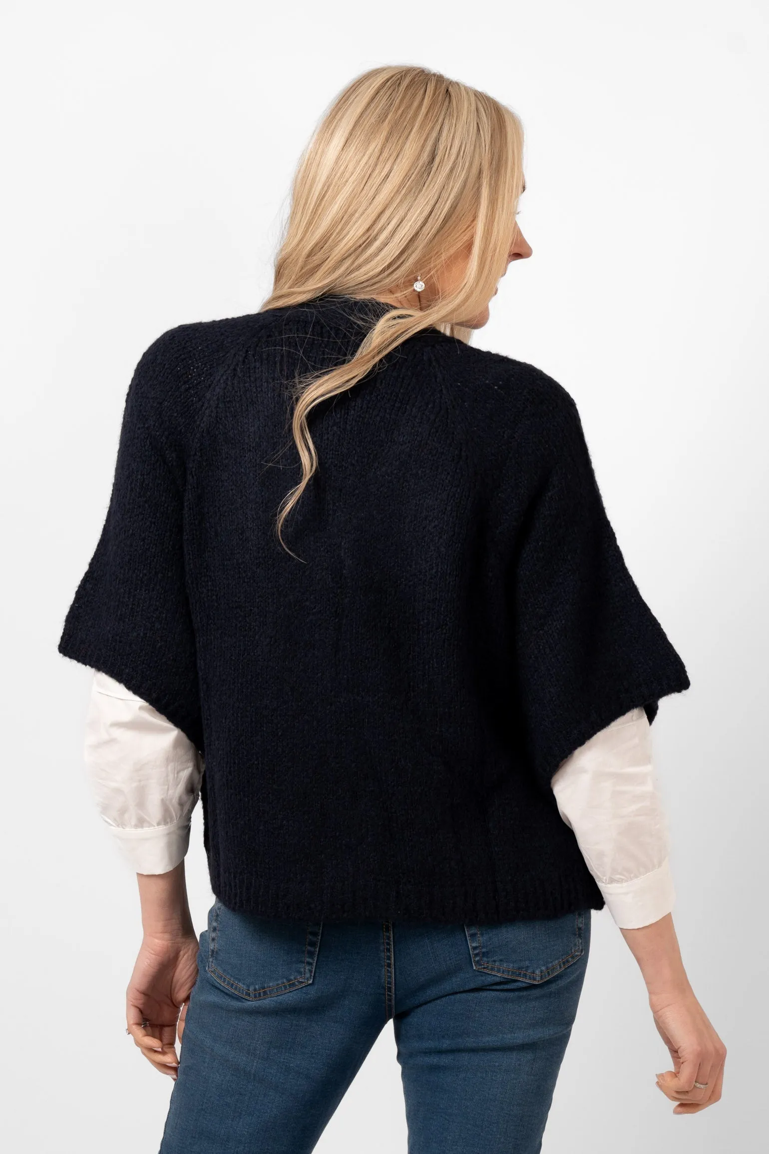 Amelia Short Sleeve Wool Blend Cardigan - Navy Blue