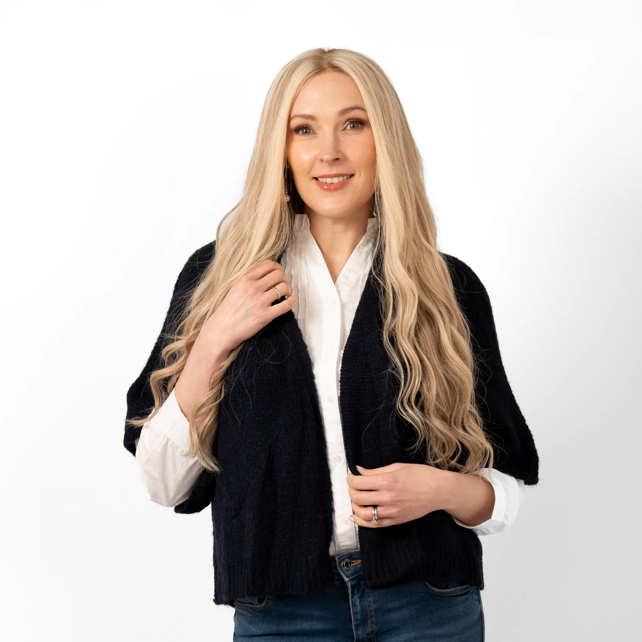 Amelia Short Sleeve Wool Blend Cardigan - Navy Blue
