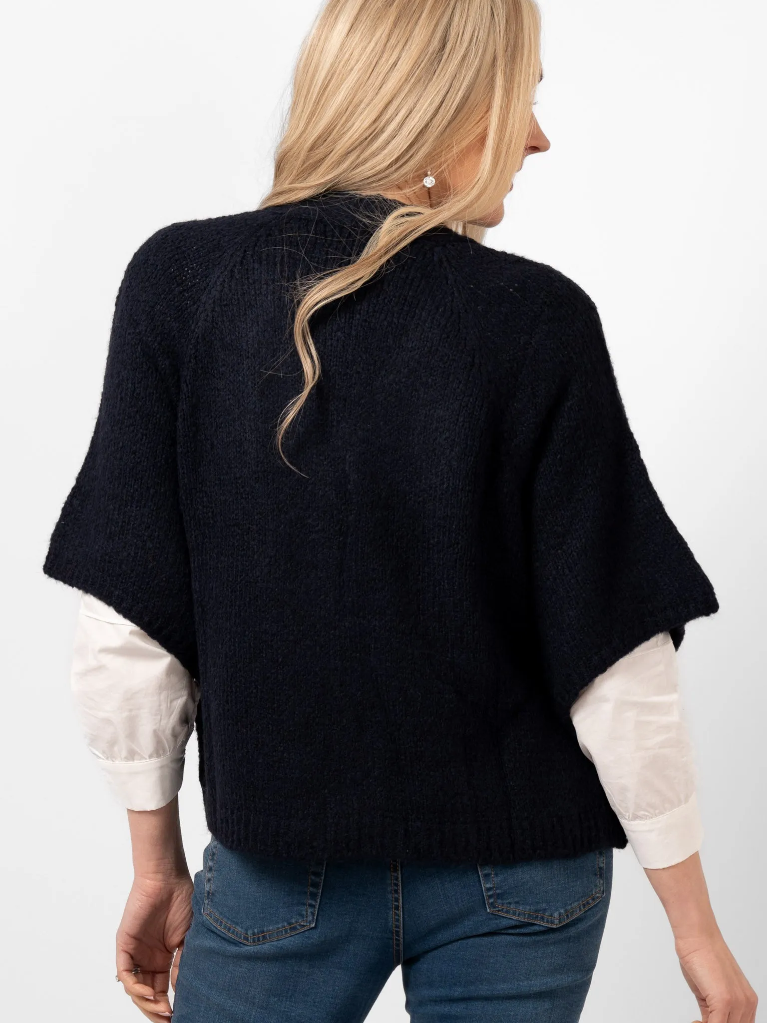 Amelia Short Sleeve Wool Blend Cardigan - Navy Blue