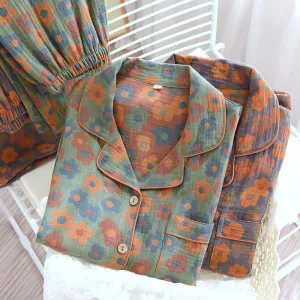 Anni Flower Pattern Cotton Loungewear & Nightdress - Retro Elegance