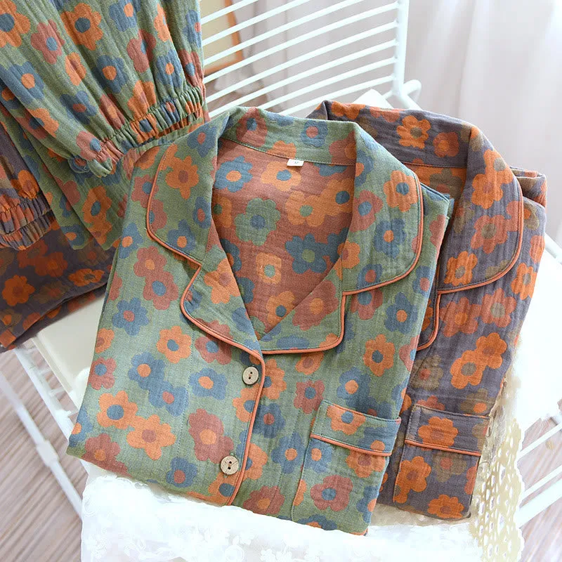 Anni Flower Pattern Cotton Loungewear & Nightdress - Retro Elegance