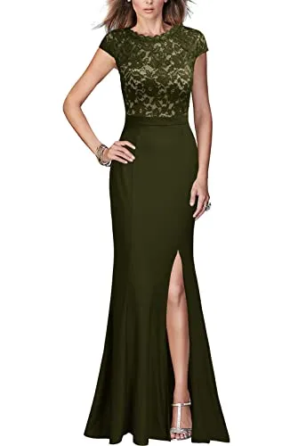 Army Women's Retro Floral Lace Vintage Wedding Maxi Formal Long Dress - REPHYLLIS