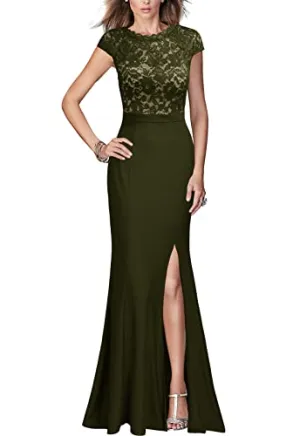 Army Women's Retro Floral Lace Vintage Wedding Maxi Formal Long Dress - REPHYLLIS