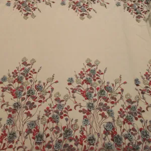 Black Tulle With Silver and Red Floral Embroidery Fabric