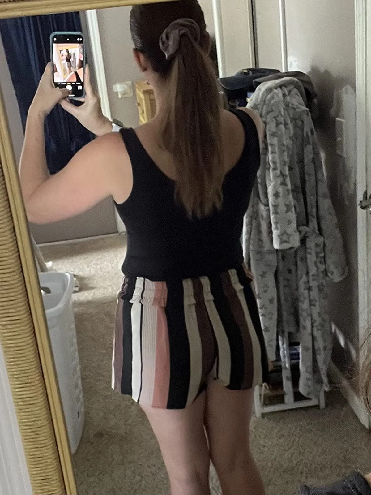Black White Summer Sleeveless Striped Belted Tank Romper Short Jumpsuit - SOLY HUX
