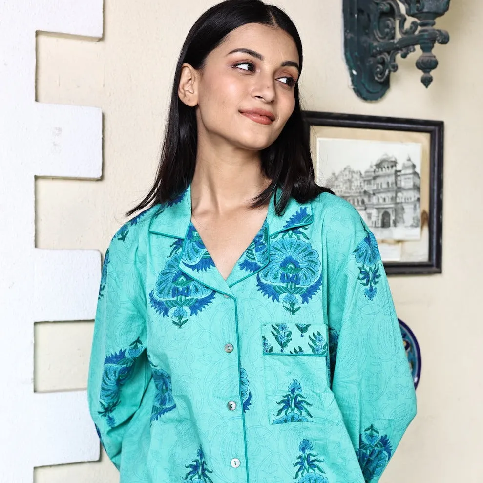 Block Printed Pajama Set: India Green