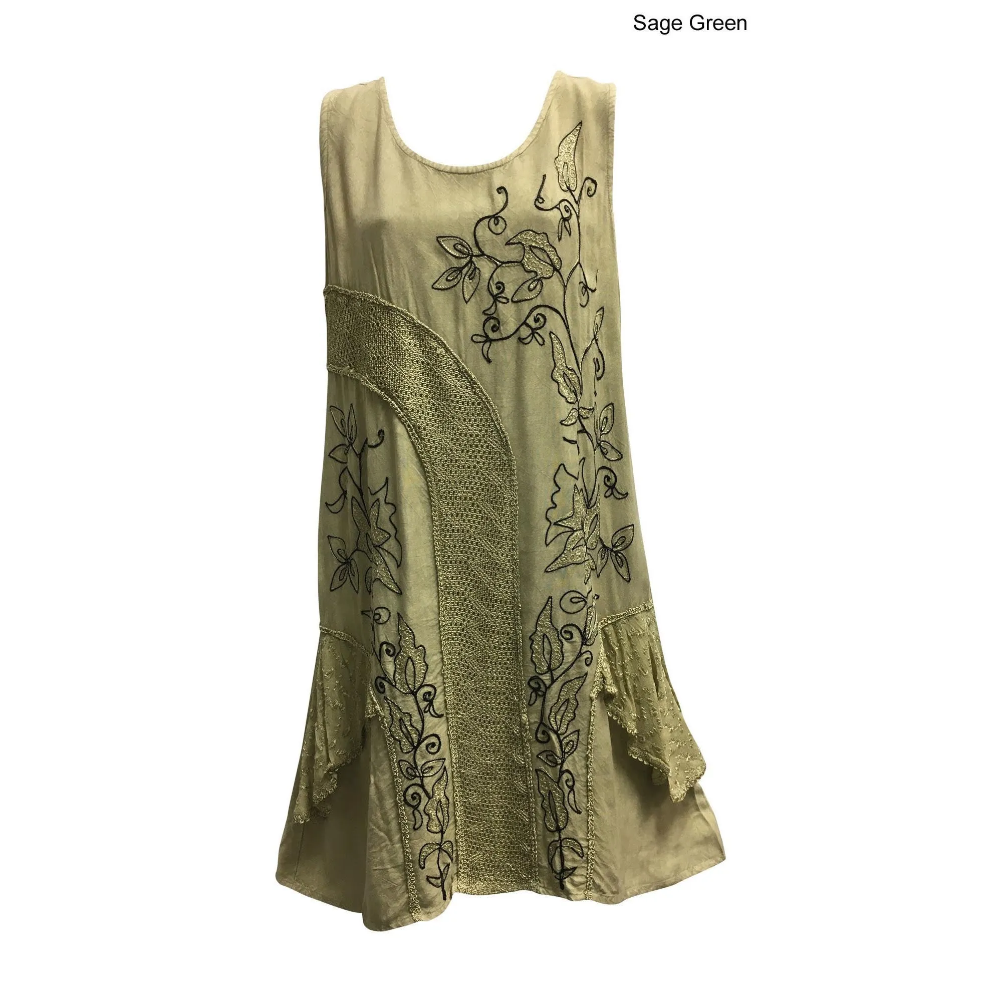 Bohemian Embroidered Sleeveless Sixties Mid-Length Shift cami middi Dress 503