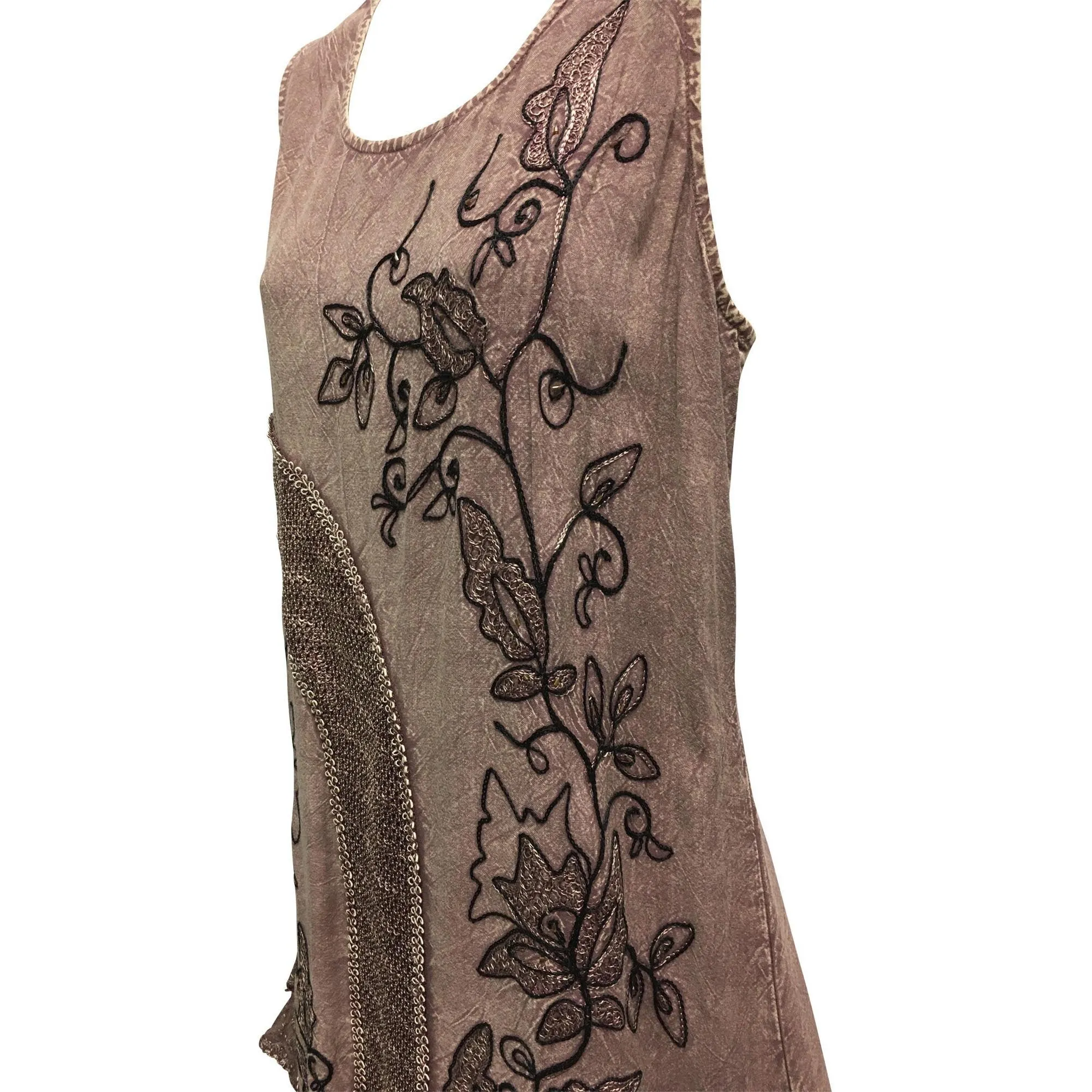 Bohemian Embroidered Sleeveless Sixties Mid-Length Shift cami middi Dress 503