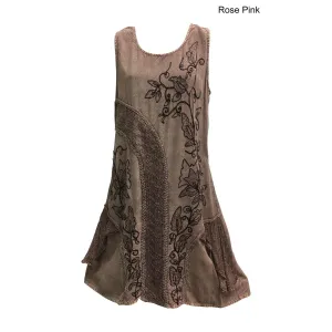 Bohemian Embroidered Sleeveless Sixties Mid-Length Shift cami middi Dress 503