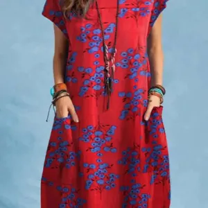 Bohemian Floral Print Dress Women Summer Sundress O-Neck