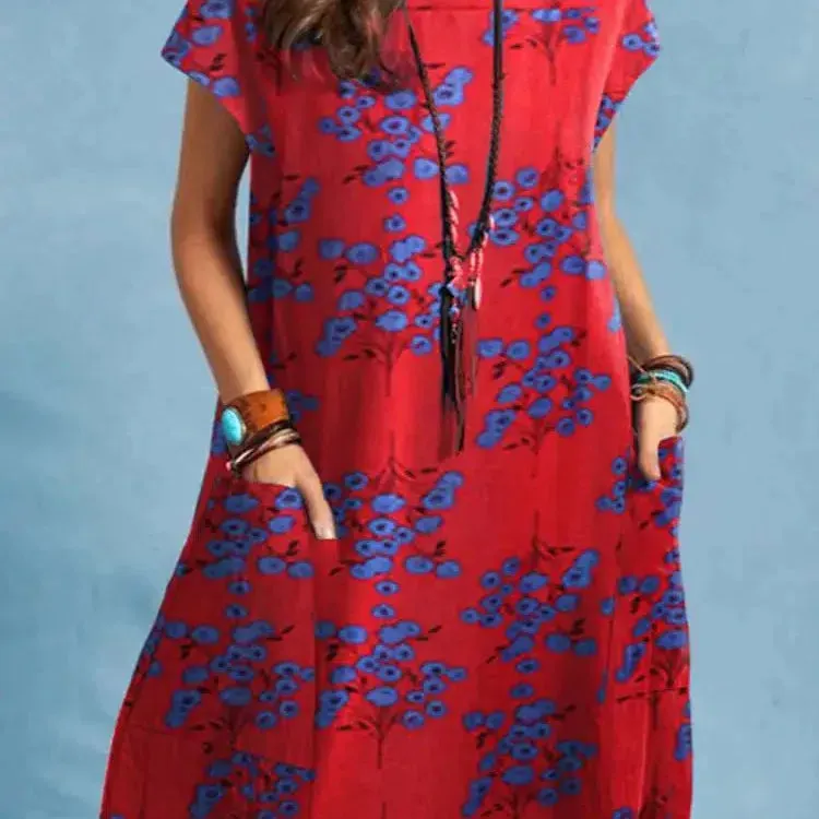 Bohemian Floral Print Dress Women Summer Sundress O-Neck