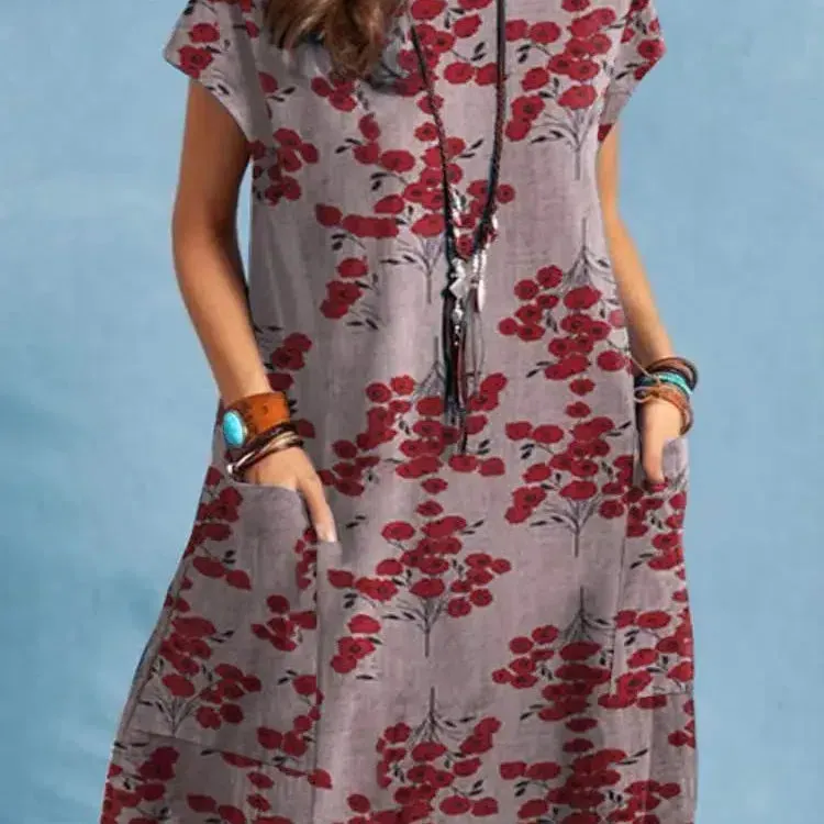 Bohemian Floral Print Dress Women Summer Sundress O-Neck