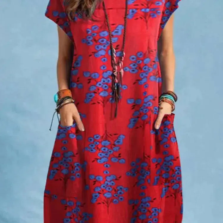 Bohemian Floral Print Dress Women Summer Sundress O-Neck