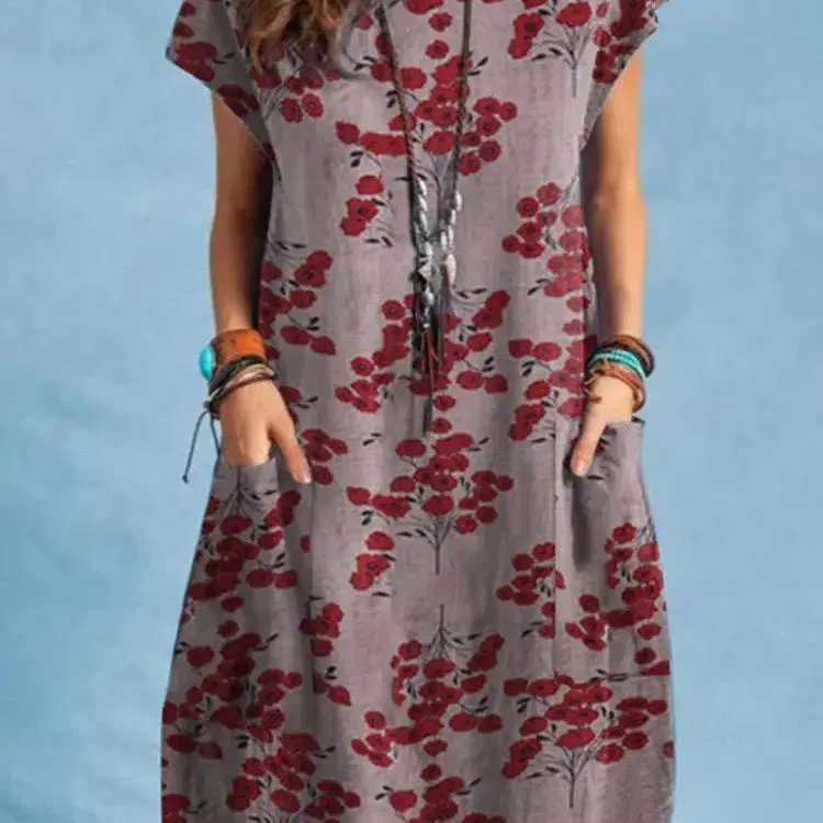 Bohemian Floral Print Dress Women Summer Sundress O-Neck