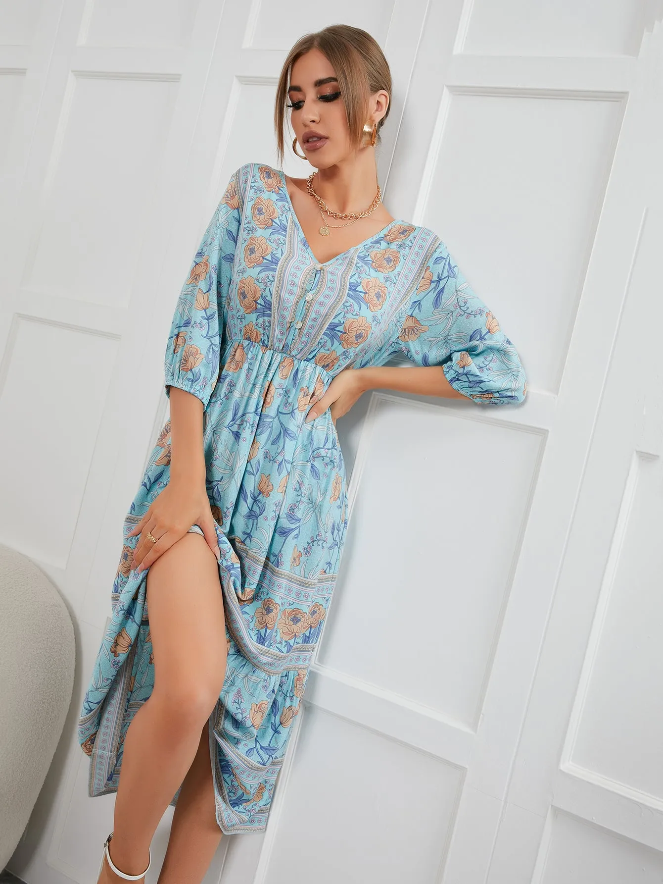 Boho Maxi Dress, Sundress, Lily-Rose in Blue