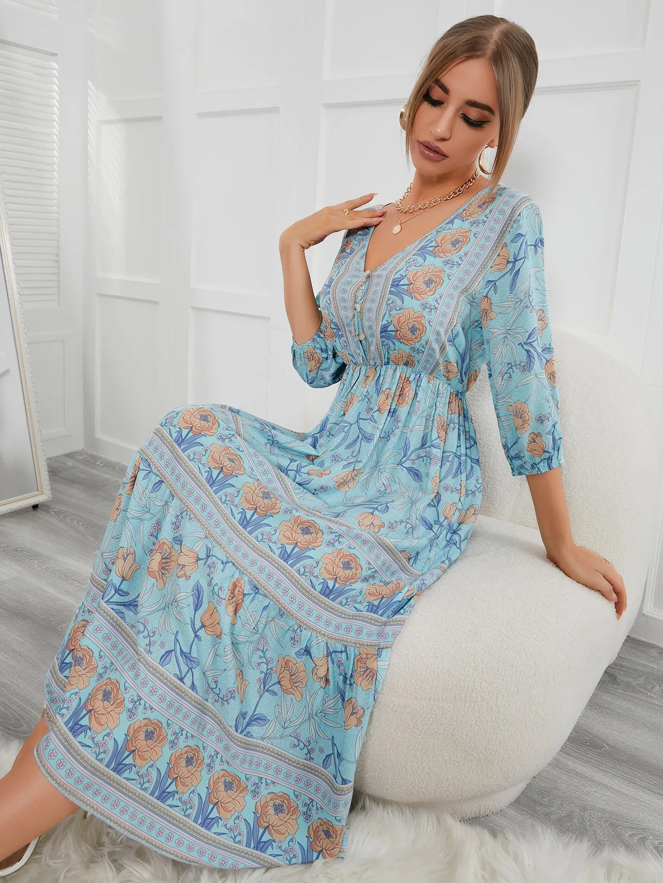 Boho Maxi Dress, Sundress, Lily-Rose in Blue
