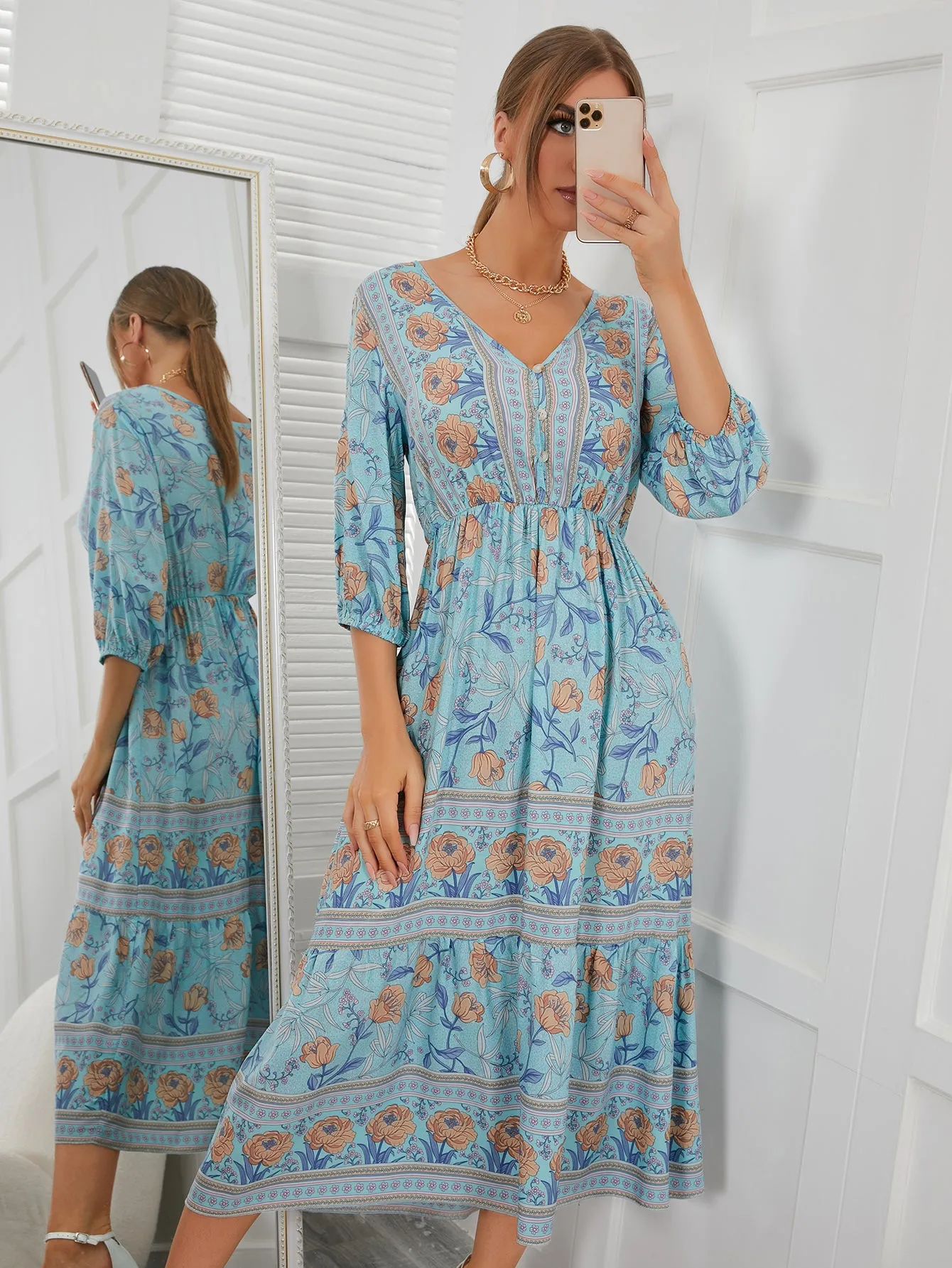 Boho Maxi Dress, Sundress, Lily-Rose in Blue