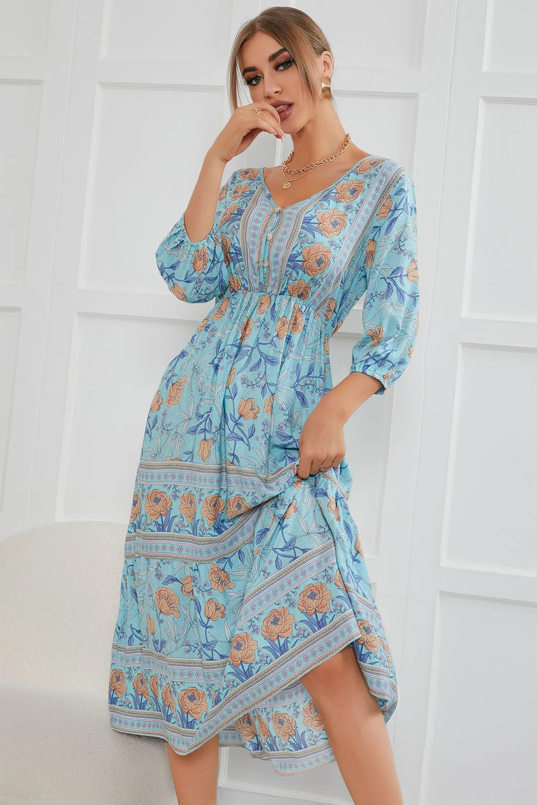 Boho Maxi Dress, Sundress, Lily-Rose in Blue