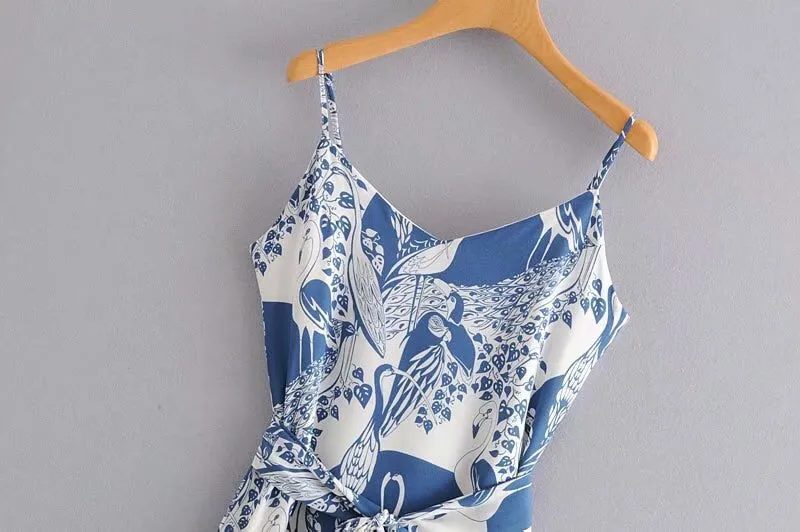 Boho Midi Dress, Strappy Sundress, Blue Stork