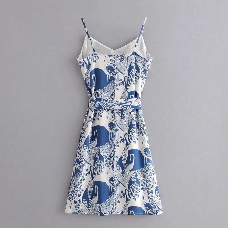 Boho Midi Dress, Strappy Sundress, Blue Stork
