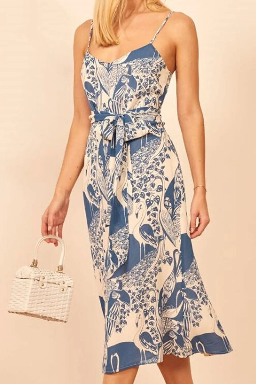 Boho Midi Dress, Strappy Sundress, Blue Stork