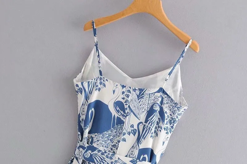 Boho Midi Dress, Strappy Sundress, Blue Stork