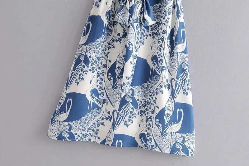 Boho Midi Dress, Strappy Sundress, Blue Stork