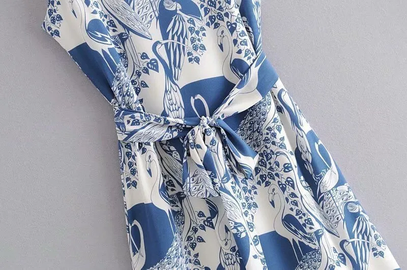Boho Midi Dress, Strappy Sundress, Blue Stork