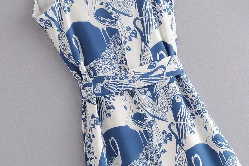 Boho Midi Dress, Strappy Sundress, Blue Stork