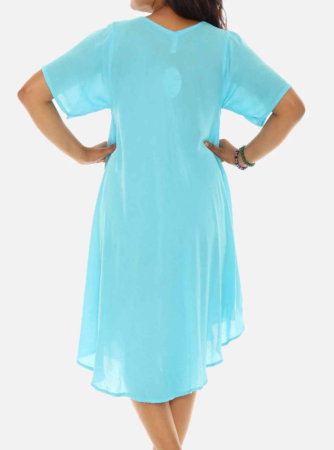 Brush Paint Half Sleeve Scoop Neck Midi Sundresses