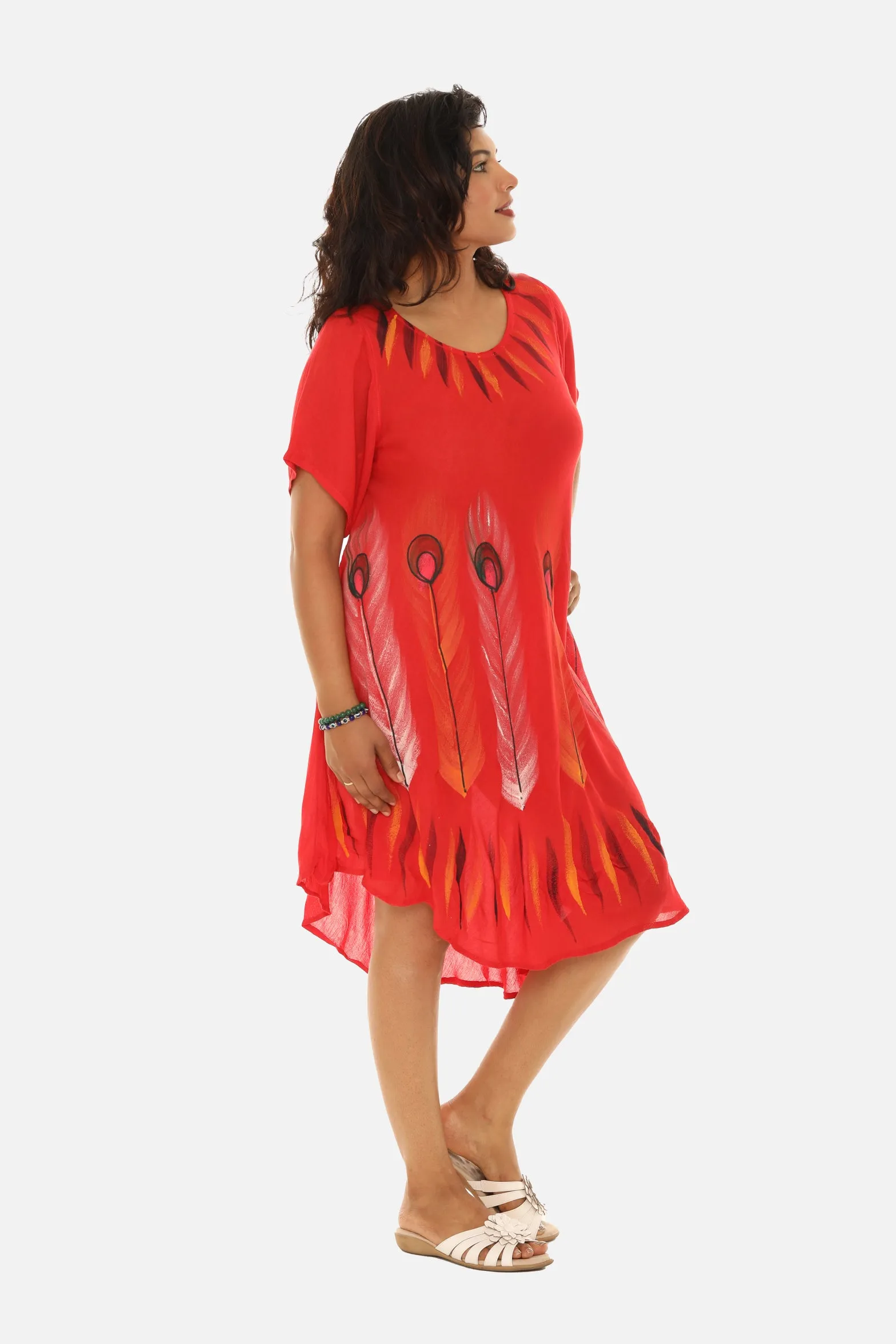Brush Paint Half Sleeve Scoop Neck Midi Sundresses