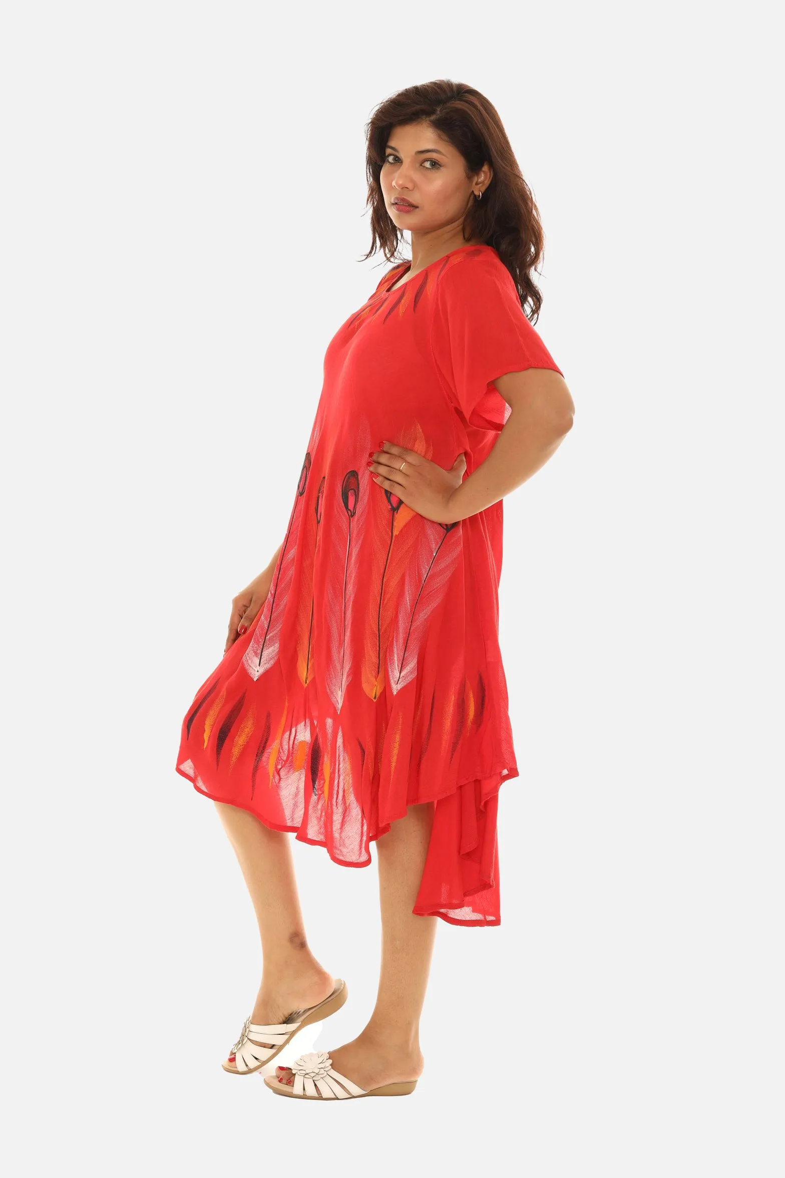 Brush Paint Half Sleeve Scoop Neck Midi Sundresses