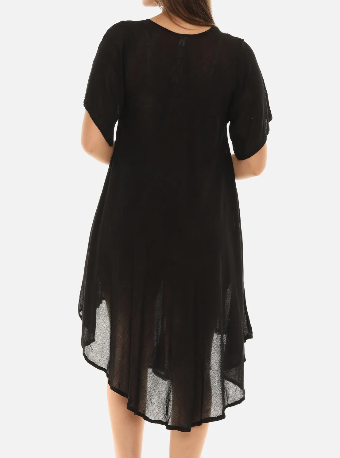 Brush Paint Half Sleeve Scoop Neck Midi Sundresses