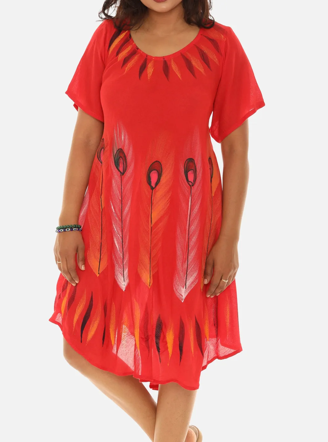 Brush Paint Half Sleeve Scoop Neck Midi Sundresses