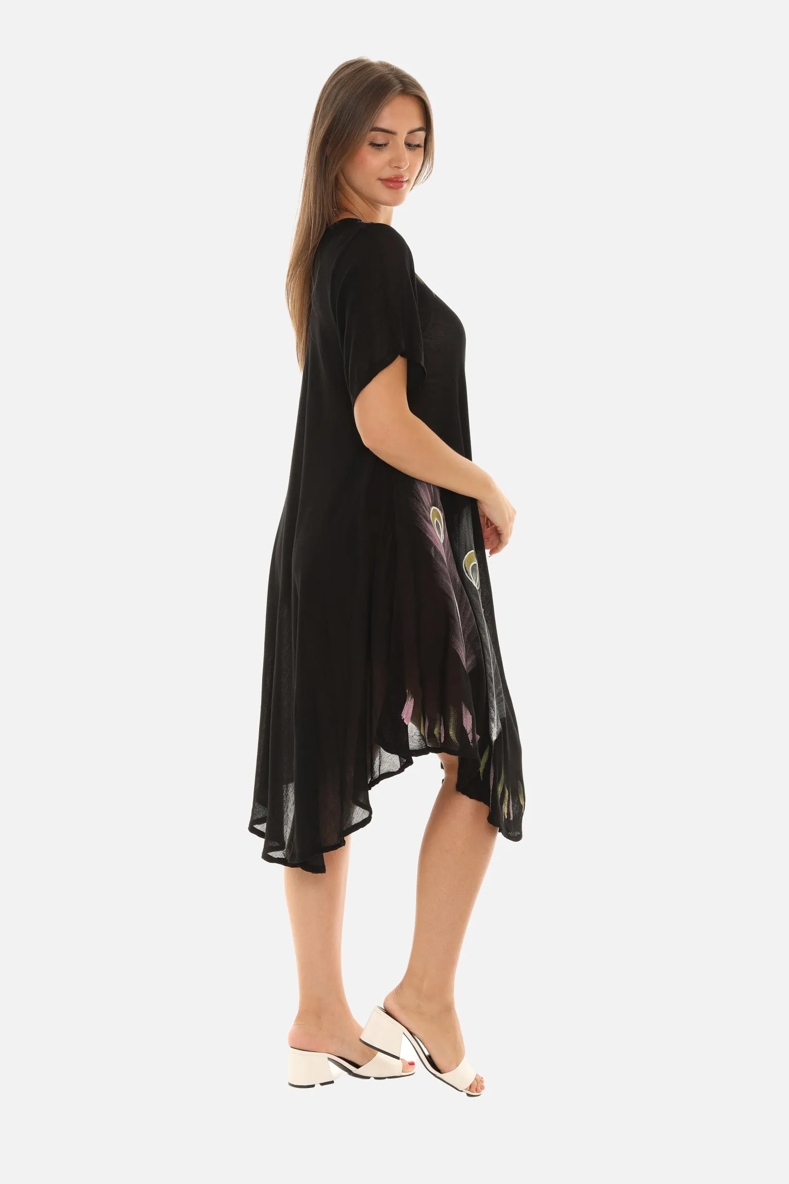 Brush Paint Half Sleeve Scoop Neck Midi Sundresses