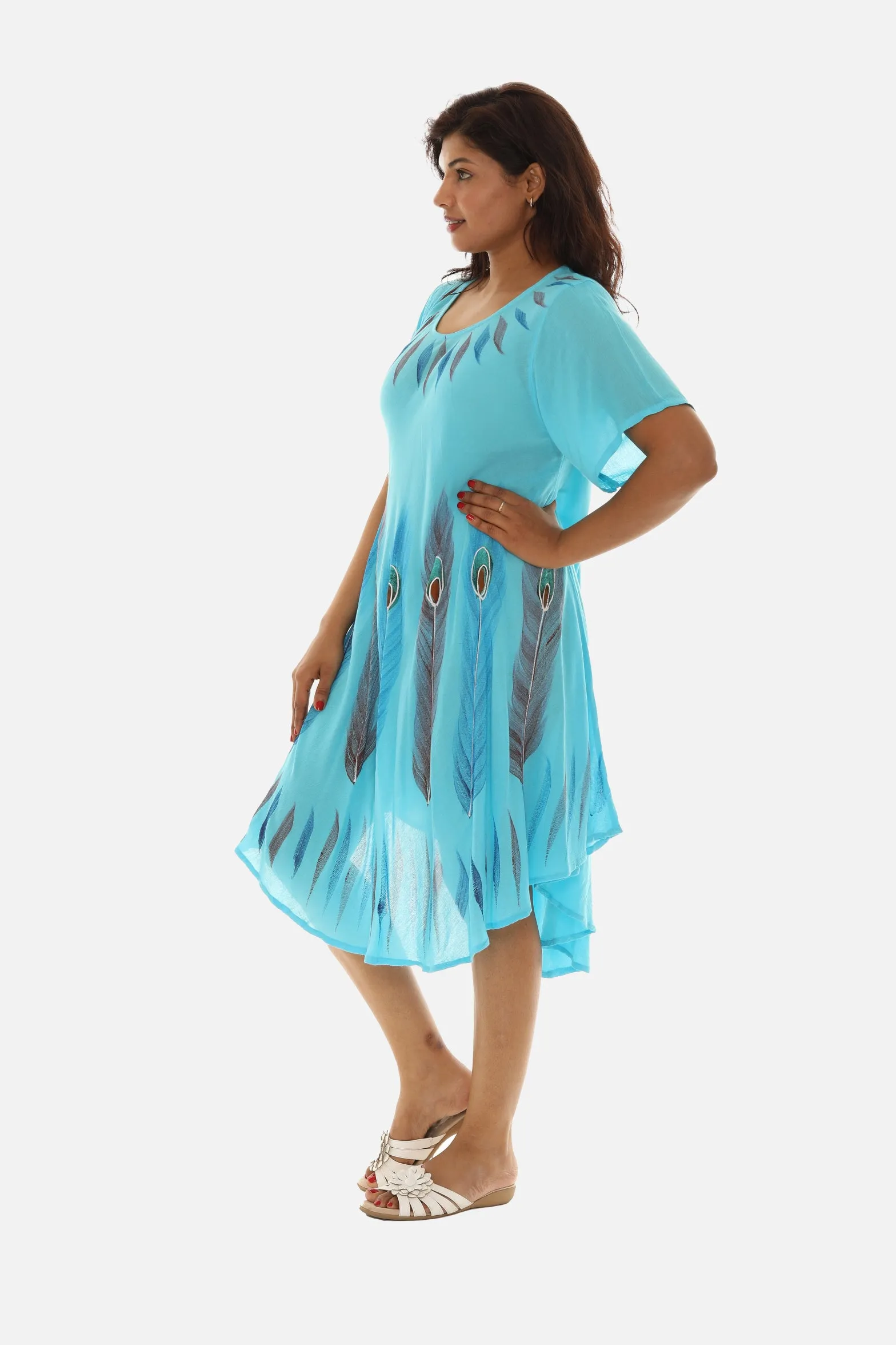 Brush Paint Half Sleeve Scoop Neck Midi Sundresses