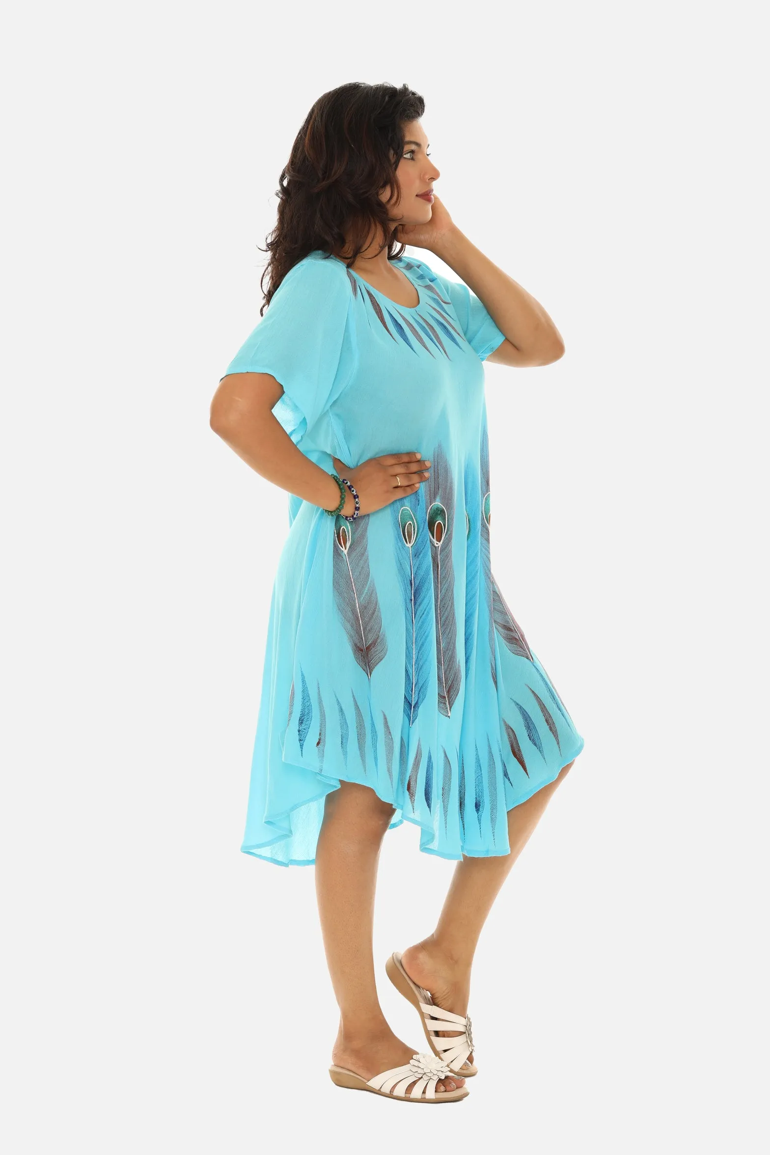 Brush Paint Half Sleeve Scoop Neck Midi Sundresses