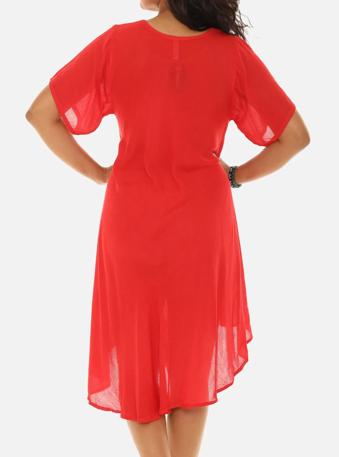 Brush Paint Half Sleeve Scoop Neck Midi Sundresses