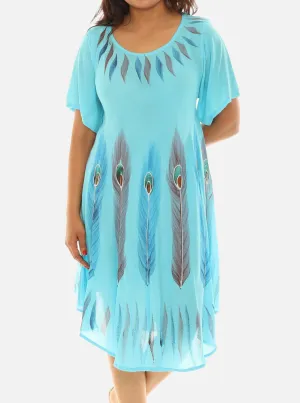 Brush Paint Half Sleeve Scoop Neck Midi Sundresses