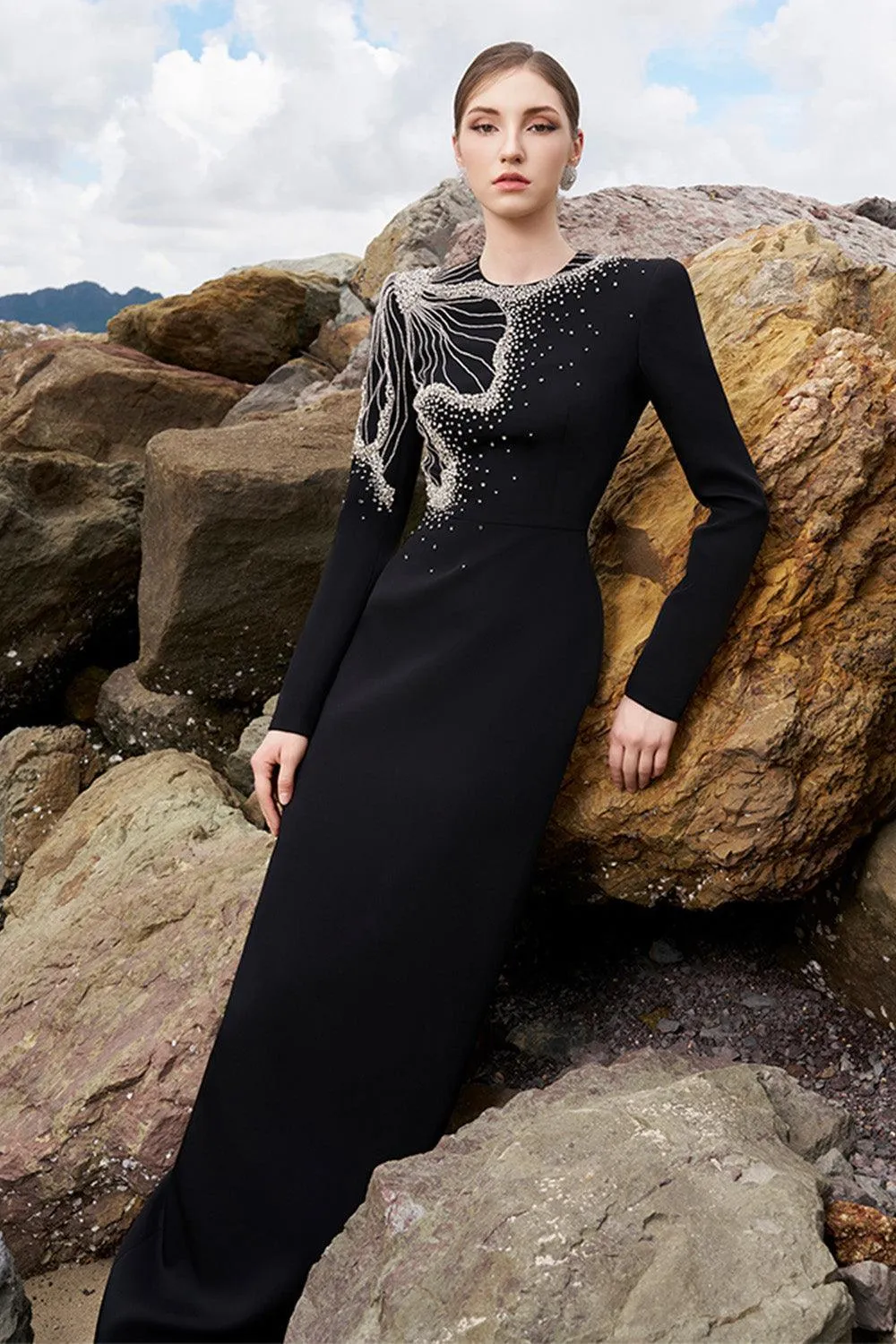 Callahan Sheath Square Neck Velvet Satin Floor Length Dress