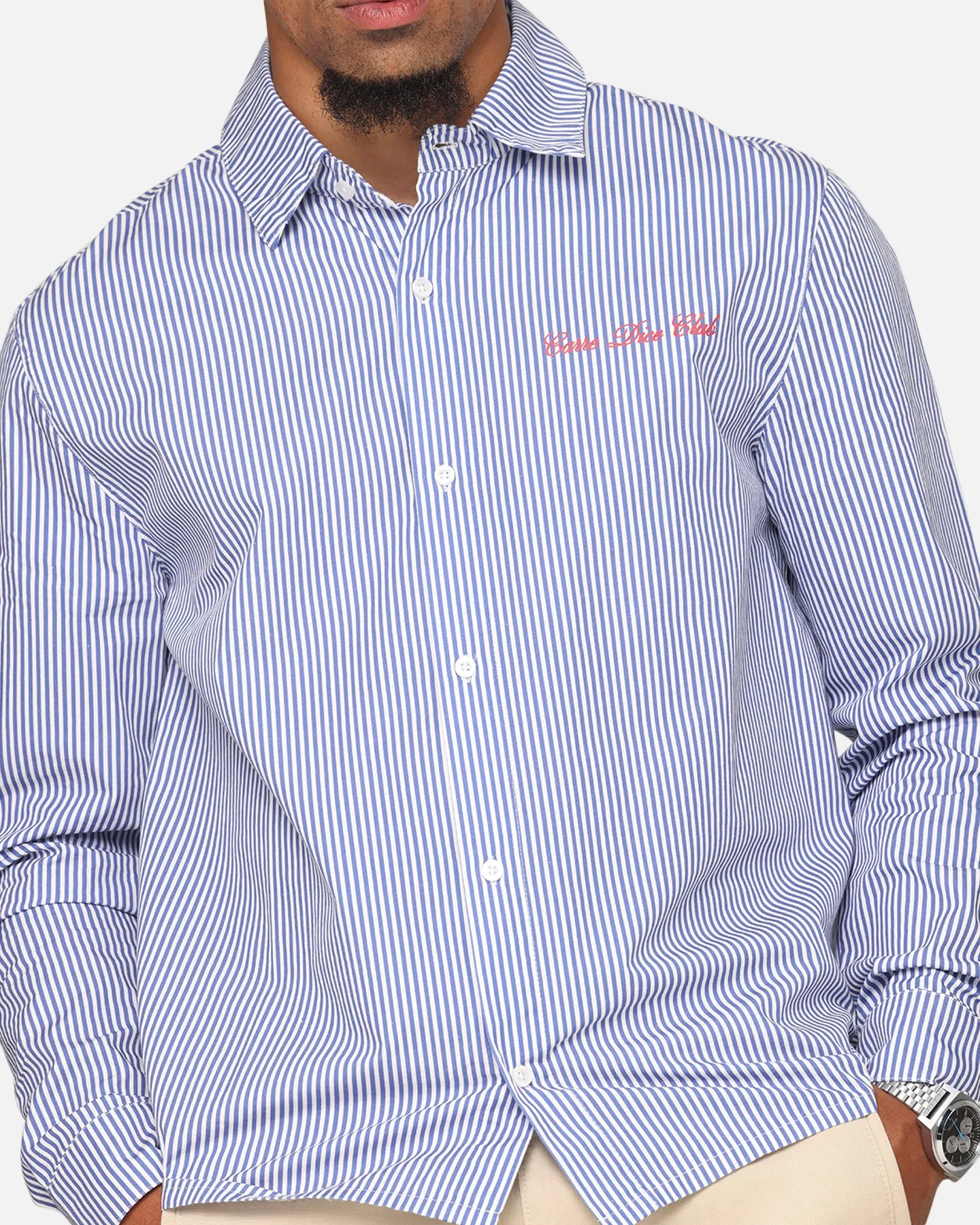 Carre Dice Club Long Sleeve Button Up Shirt Pinstripe