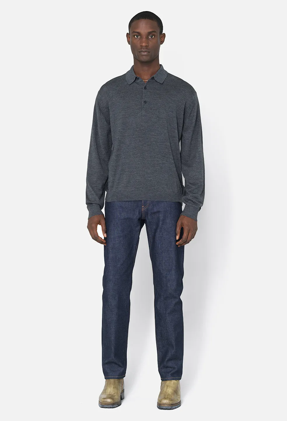 Cashmere Wool Blend Polo / Charcoal
