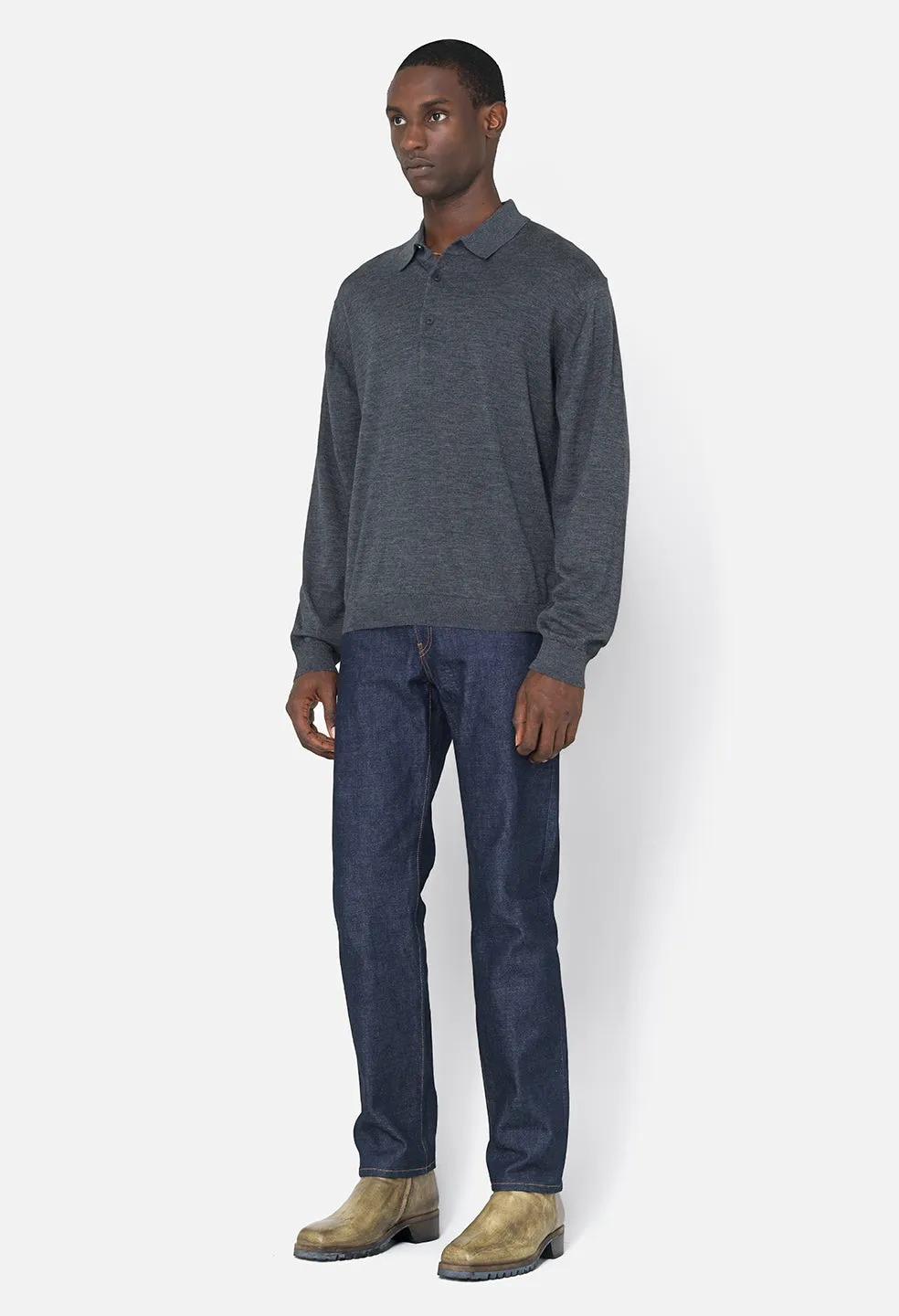 Cashmere Wool Blend Polo / Charcoal
