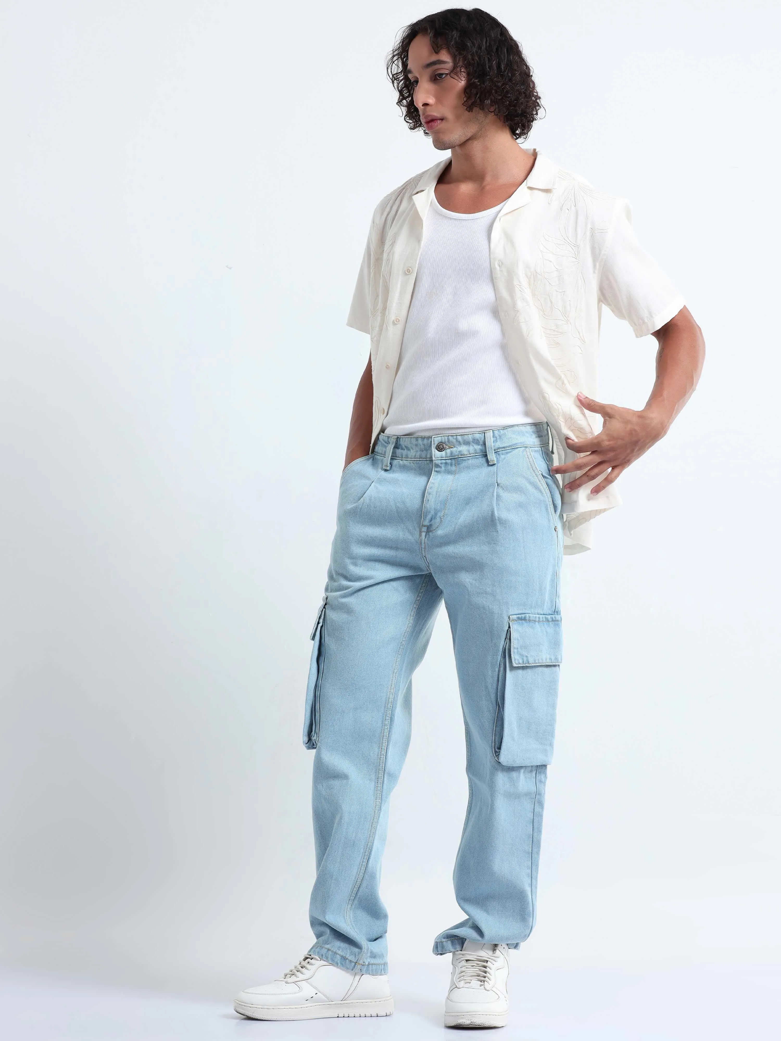 Classic Relaxed Light Blue Denim Cargo